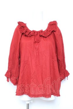 画像1: PINK HOUSE / スモック風ブラウス F 赤 Y-26-02-04-085-LO-BL-SZ-ZY