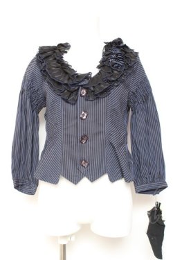 画像1: ALGONQUINS / ストライプフリルシャツジャケット F 紺 Y-26-02-04-095-AL-BL-SZ-ZY