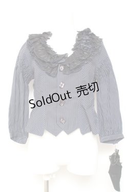 画像1: ALGONQUINS / ストライプフリルシャツジャケット F 紺 Y-26-02-04-095-AL-BL-SZ-ZY