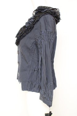 画像2: ALGONQUINS / ストライプフリルシャツジャケット F 紺 Y-26-02-04-095-AL-BL-SZ-ZY