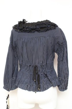 画像3: ALGONQUINS / ストライプフリルシャツジャケット F 紺 Y-26-02-04-095-AL-BL-SZ-ZY