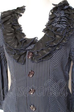 画像4: ALGONQUINS / ストライプフリルシャツジャケット F 紺 Y-26-02-04-095-AL-BL-SZ-ZY