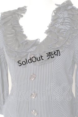 画像4: ALGONQUINS / ストライプフリルシャツジャケット F 紺 Y-26-02-04-095-AL-BL-SZ-ZY