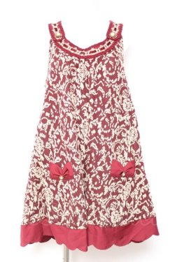 画像1: axes femme / サイドリボンデザイン総柄ジャンパースカート M ワイン Y-26-02-04-097-AX-OP-SZ-ZY