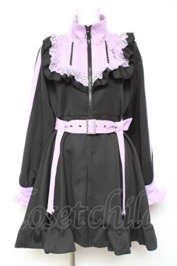 画像1: DearMyLove / 十字架刺繍フリルシスタージャージワンピース L パープル×ブラック Y-26-02-04-102-EL-OP-SZ-ZY