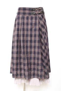 画像1: axes femme / 裾プリーツチェック柄スカート M パープル Y-26-02-04-119-AX-SK-SZ-ZY
