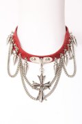 GHOST of HARLEM / メタルクロスチェーン付きスタッズチョーカー  赤 Y-26-02-04-017-GL-AC-SZ-ZY
