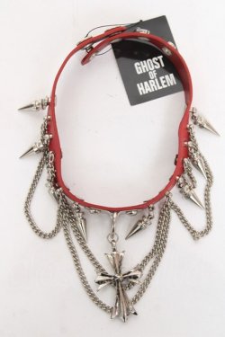 画像2: GHOST of HARLEM / メタルクロスチェーン付きスタッズチョーカー  赤 Y-26-02-04-017-GL-AC-SZ-ZY