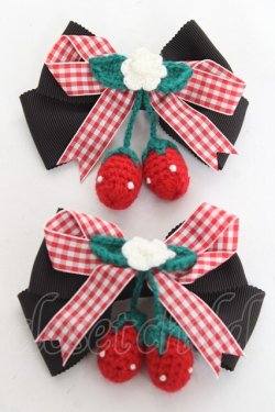 画像1: Angelic Pretty / Sweet Strawberry編みぐるみリボンクリップSet  黒 Y-26-02-04-025-AP-AC-SZ-ZY