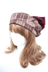 画像2: axes femme / タータンチェックリボンベレー  茶 Y-26-02-05-041-AX-AC-SZ-ZTK037 (2)