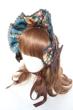 画像1: axes femme kawaii / アンティークローズ柄ハーフボンネット  グリーン Y-26-02-05-044-AX-AC-SZ-ZY