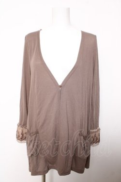 画像1: axes femme / 袖刺繍カーディガン M 茶 Y-26-02-05-061-AX-TO-SZ-ZY