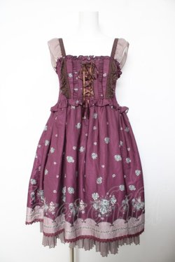 画像1: axes femme POETIQUE / ローズ×ねこ柄ワンピース M ワイン Y-26-02-05-071-AX-OP-SZ-ZY