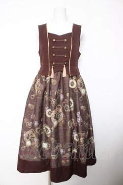 画像1: axes femme / レトロクロック柄ジャンスカ F 茶 Y-26-02-05-073-AX-OP-SZ-ZY