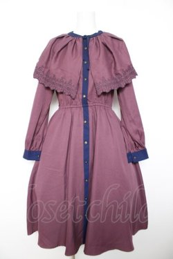 画像1: axes femme POETIQUE / 刺繍ケープ付きワンピース M パープル Y-26-02-05-087-AX-OP-SZ-ZY