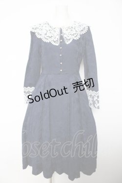 画像1: axes femme NOSTALGIE / レース襟付ジャガードワンピース M 紺 Y-26-02-05-090-AX-OP-SZ-ZY