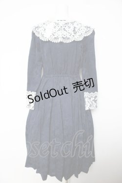 画像2: axes femme NOSTALGIE / レース襟付ジャガードワンピース M 紺 Y-26-02-05-090-AX-OP-SZ-ZY