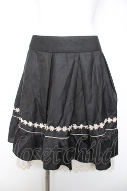 画像1: axes femme / レース使いシフォンプリーツスカート M 黒 Y-26-02-05-094-AX-SK-SZ-ZY