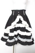 DearMyLoveEmily / フリルたっぷりリボンスカート L ブラック×ホワイト Y-26-02-05-102-LO-SK-SZ-ZY