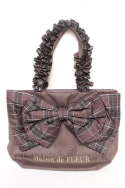画像1: Maison de FLEUR / チェックリボンフリルハンドルトートSバッグ F ブラウン Y-26-02-05-038-LO-BG-SZ-ZY