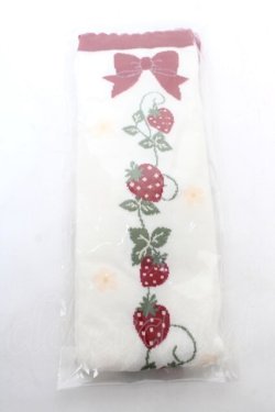 画像1: axes femme kawaii / いちご柄オーバーニー F 白 Y-26-02-09-007-AX-ZA-SZ-ZY