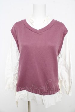 画像1: axes femme / 重ね着風ニットベストシャツ  白×ピンク Y-26-02-09-071-AX-TO-SZ-ZY