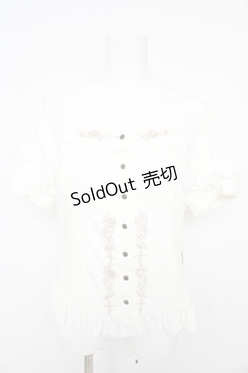 画像1: OZZ ANGELO / クロス&ローズ刺繍パフスリーブブラウス  白 Y-26-02-09-104-OO-BL-SZ-ZI (1)