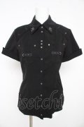 Ozz Croce / 十字架刺繍半袖ブラウス  黒 Y-26-02-09-106-OO-BL-SZ-ZY