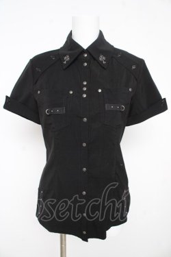 画像1: Ozz Croce / 十字架刺繍半袖ブラウス  黒 Y-26-02-09-106-OO-BL-SZ-ZY