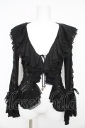Ozz On / レースアップ異素材フリルカーディガン  黒 Y-26-02-09-108-OO-TO-SZ-ZY