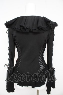 画像2: Ozz On / レースアップ異素材フリルカーディガン  黒 Y-26-02-09-108-OO-TO-SZ-ZY