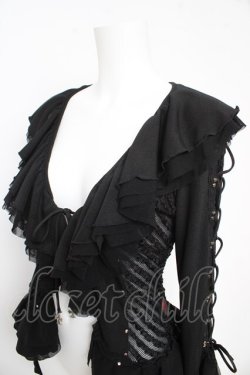 画像3: Ozz On / レースアップ異素材フリルカーディガン  黒 Y-26-02-09-108-OO-TO-SZ-ZY