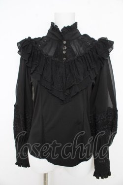 画像1: OZZ ANGELO / ヨークレースフリルブラウス  黒 Y-26-02-09-110-OO-BL-SZ-ZY