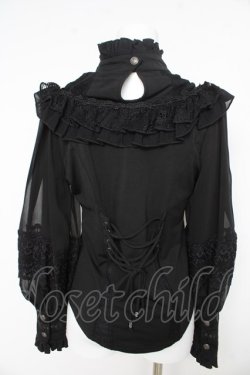 画像2: OZZ ANGELO / ヨークレースフリルブラウス  黒 Y-26-02-09-110-OO-BL-SZ-ZY