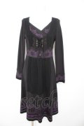 OZZ ANGELO / ゲートptカシュクールワンピース  黒×紫 Y-26-02-09-127-OO-OP-SZ-ZY