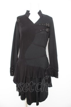 画像1: Ozz Croce / 飾りベルト付きアシメワンピース  黒 Y-26-02-09-129-OO-OP-SZ-ZY