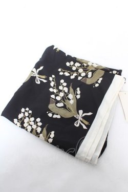 画像1: INGEBORG / すずらん柄大判ストール  黒 Y-26-02-09-017-LO-ZA-SZ-ZY