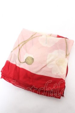 画像1: INGEBORG / ポピー柄大判ストール  ピンク Y-26-02-09-022-LO-ZA-SZ-ZY