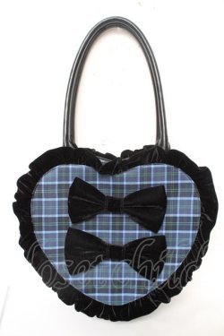 画像1: axes femme kawaii / タータンチェックハートバッグ  青 Y-26-02-09-033-AX-BG-SZ-ZY