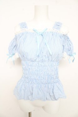 画像1: Angelic Pretty / Lovelyオフショルダーブラウス(ストライプ)  サックス Y-26-02-11-051-AP-BL-AS-ZY