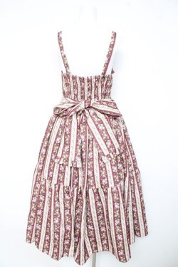 画像2: axes femme kawaii / ストライプローズ柄ジャンスカ M ワイン Y-26-02-11-074-AX-OP-SZ-ZY