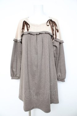 画像1: axes femme / ヨーク切替千鳥柄カットチュニ M 茶 Y-26-02-11-076-AX-OP-SZ-ZY