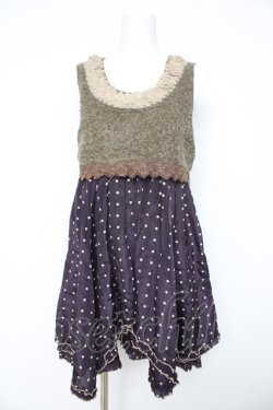 画像1: axes femme / ボアニット切替ドットワンピース M 紫 Y-26-02-11-078-AX-BL-SZ-ZY