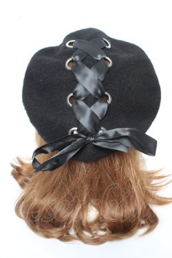 画像1: axes femme POETIQUE / レースアップベレー帽 F 黒 Y-26-02-11-012-AX-AC-SZ-ZY