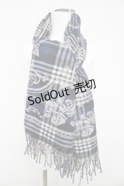 画像1: axes femme / チェック×バラ柄JQストール  紺 Y-26-02-11-005-AX-ZA-SZ-ZY