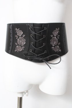 画像1: axes femme / ローズ刺繍コルセットベルト  黒 Y-26-02-11-024-AX-ZA-SZ-ZY