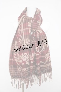 画像1: axes femme / チェック×バラ柄JQストール  ワイン Y-26-02-11-006-AX-ZA-SZ-ZY