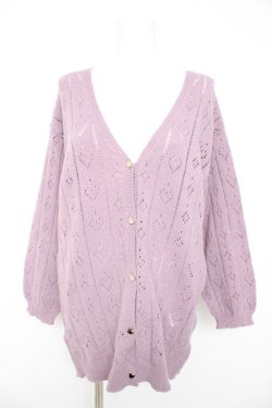 画像1: axes femme POETIQUE / ハート透かし編みニットカーディガン M ピンク Y-26-02-11-034-AX-TO-SZ-ZY