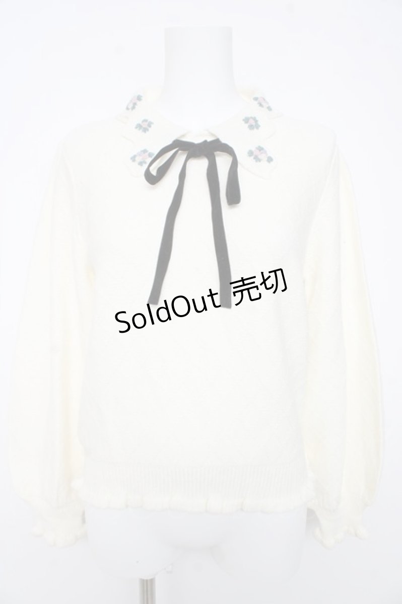 画像1: axes femme POETIQUE / フラワー刺繍襟ニットプルオーバー M 生成り Y-26-02-11-035-AX-TO-SZ-ZT352 (1)