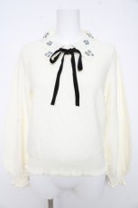画像1: axes femme POETIQUE / フラワー刺繍襟ニットプルオーバー M 生成り Y-26-02-11-035-AX-TO-SZ-ZT352 (1)